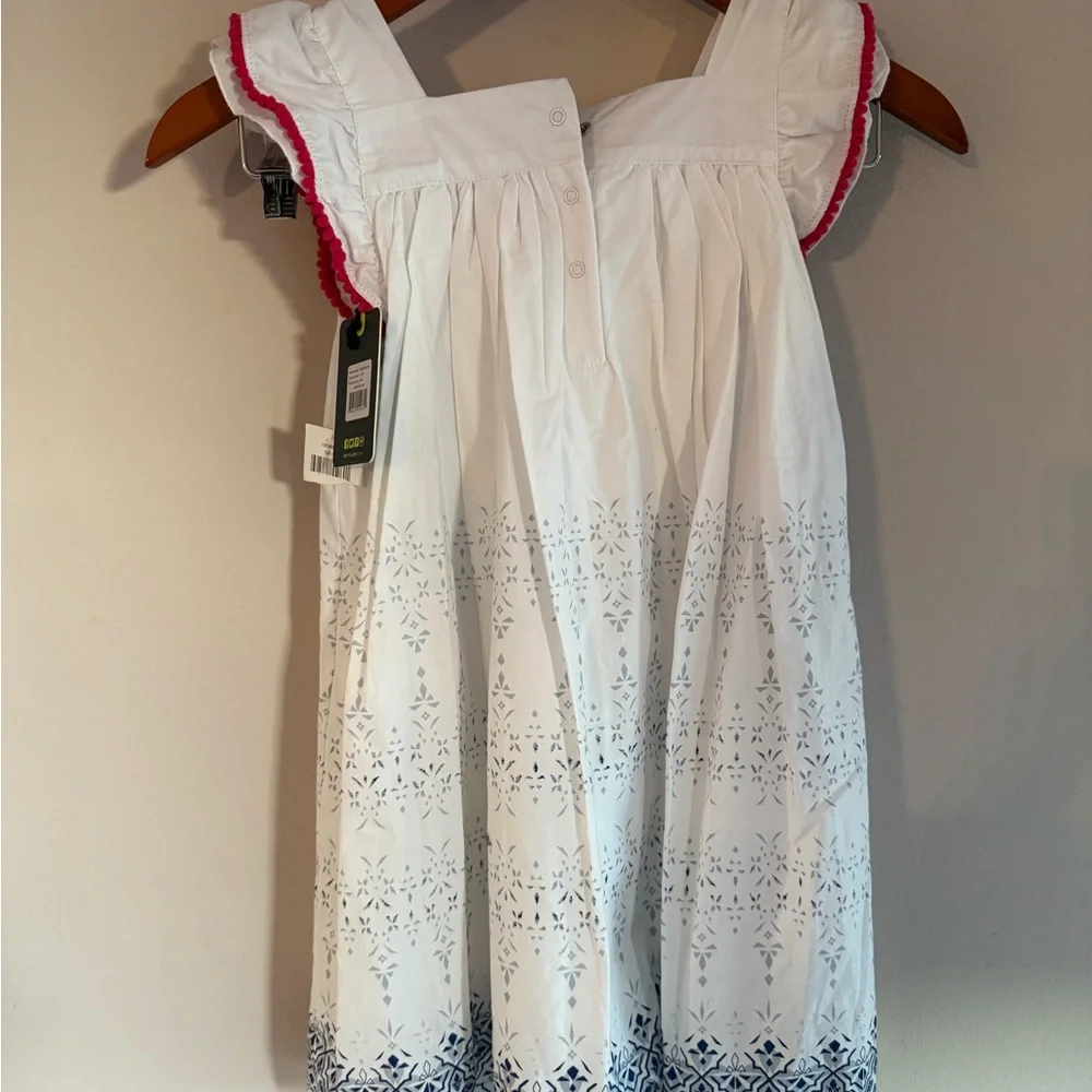 Petit Lem White Dress with Blue and Red Embroidery‎ nwt